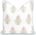 Coastal Floral 18x18 Throw Pillow Cover - Water Repellent, Piped Edge