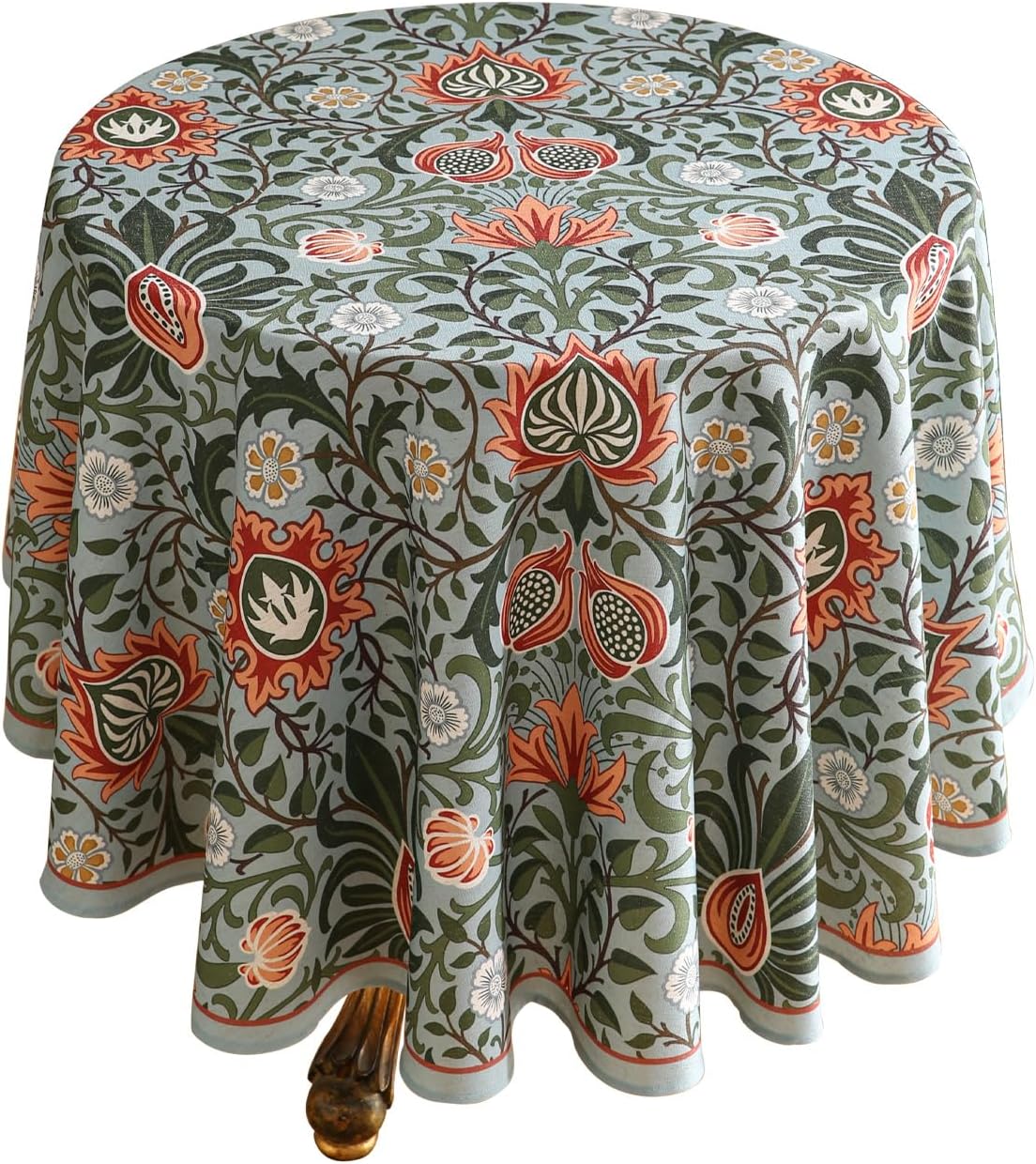 Designer Bohemian Linen Green Round Tablecloth for Dining