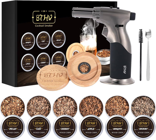 Ultimate Cocktail Smoker Set - 6 Wood Chips, Torch, No Butane - Gift for Him