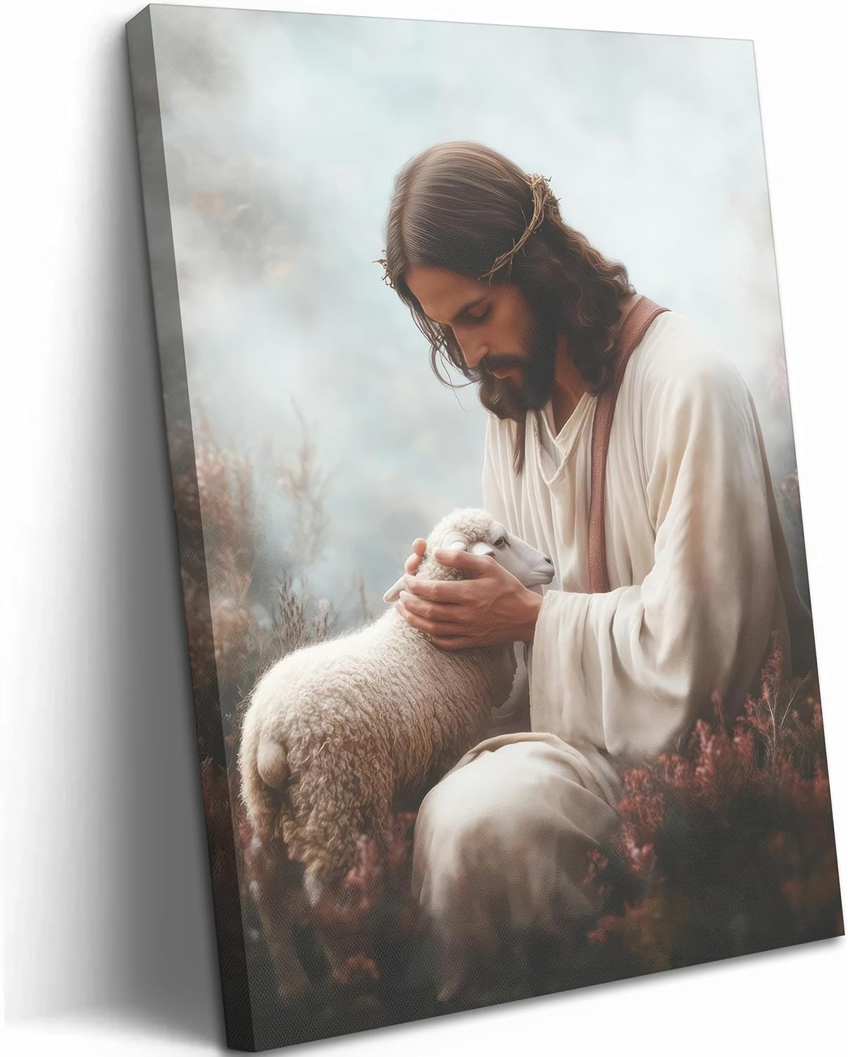 Jesus and Lamb Canvas Wall Art by MALEDO for Home Decor