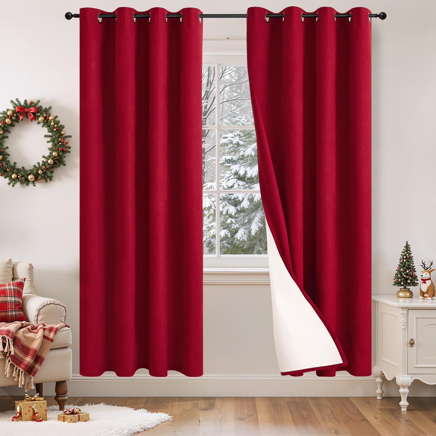 Linen Blackout Curtains for Christmas 72 Inch Long Panels