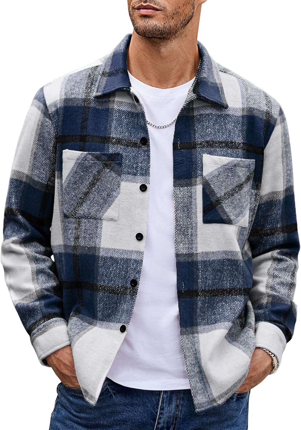 COOFANDY Men's Flannel Shirt Jacket for Stylish Casual Wear