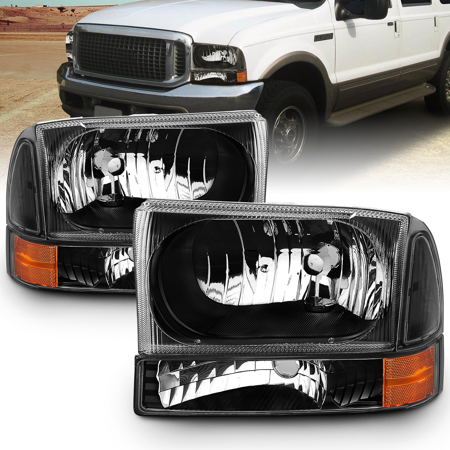 AmeriLite Black Factory Style Replacement Headlights for Ford