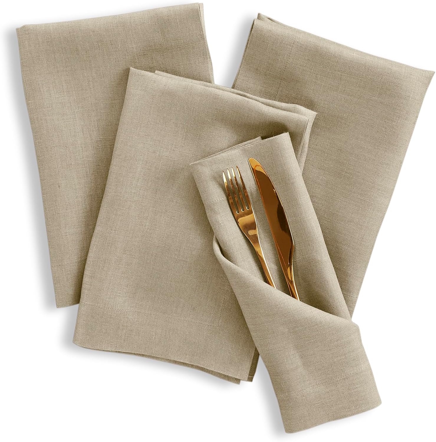 Vintage Khaki Linen Napkins Set of 4 for Thanksgiving Dinner