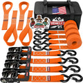 Vehiclex Motorcycle Ratchet Tie Down Straps 4PK - Heavy Duty Secure