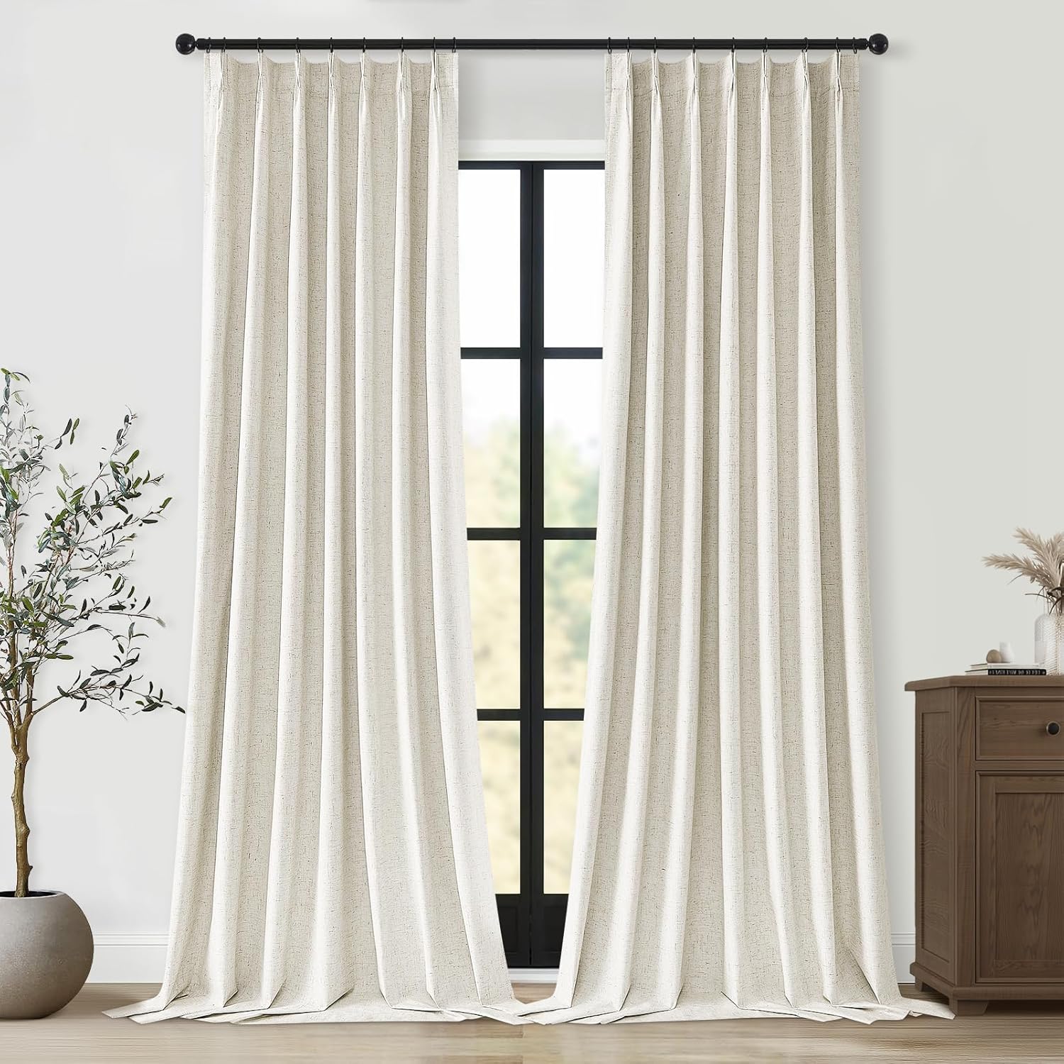 Topfinel Extra Long Blackout Linen Curtains for Large Windows