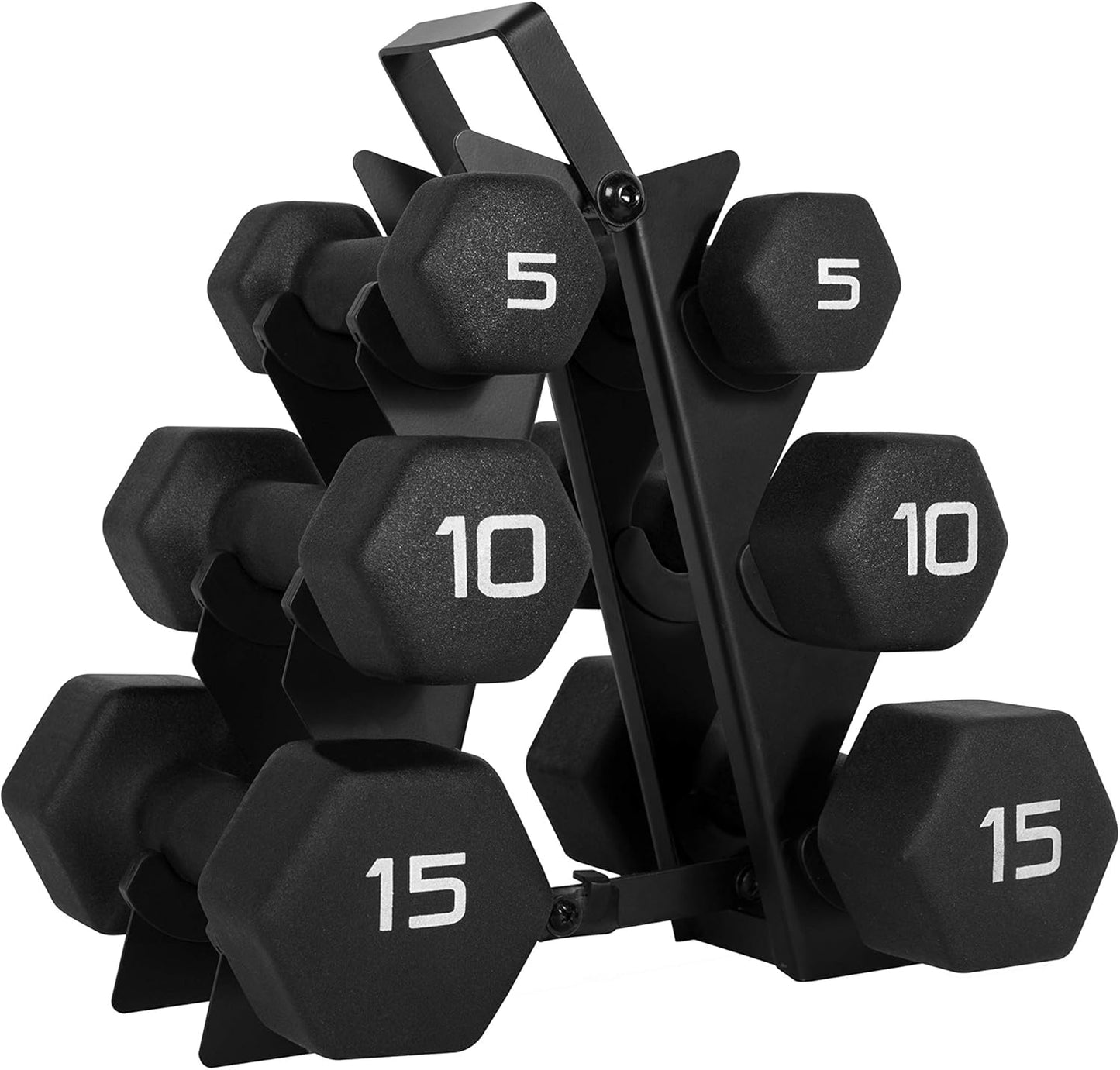 CAP Barbell Neoprene Dumbbell Weights Set with A-Frame Rack