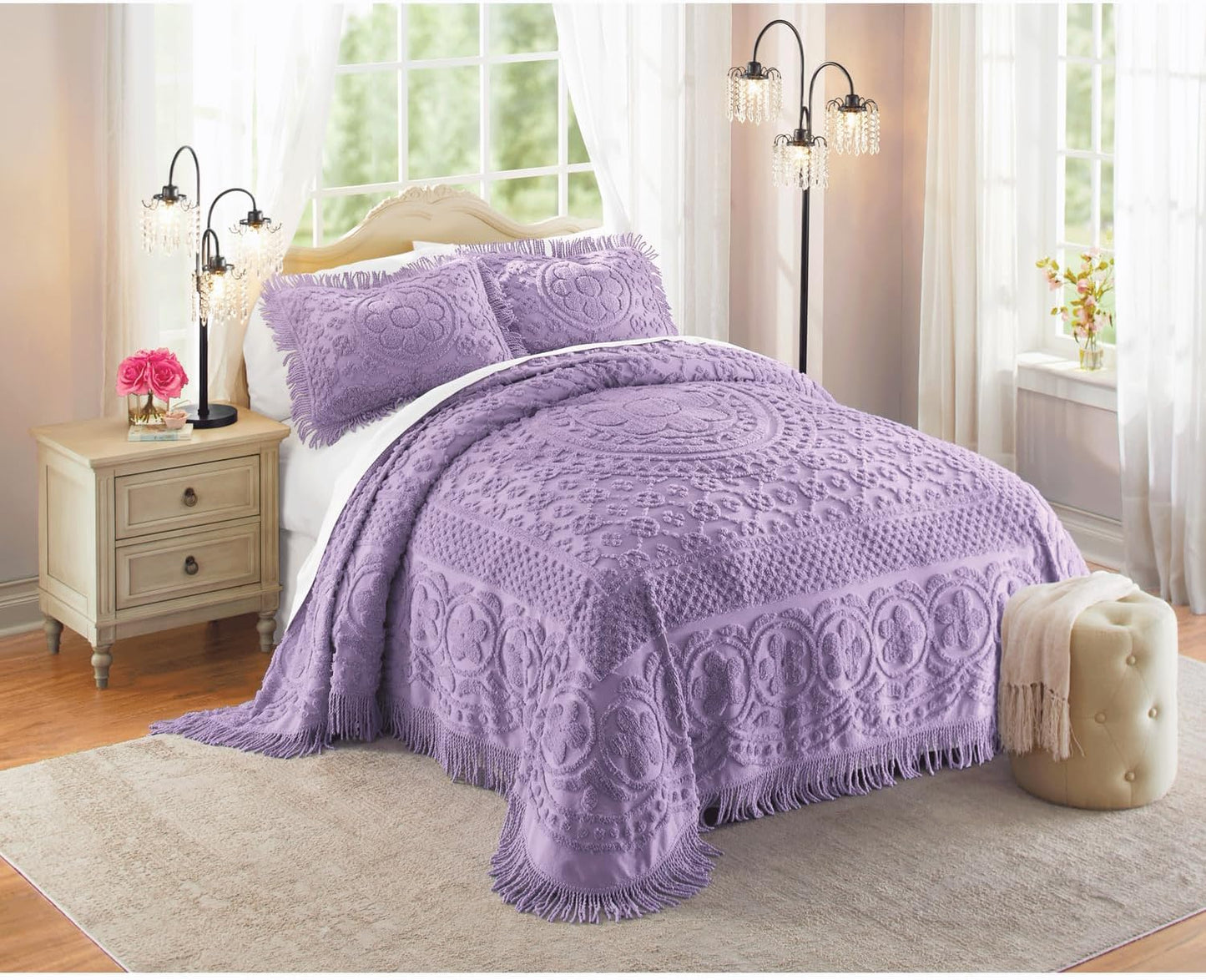 Montgomery Ward Emily Floral Chenille Bedspread for Queen Beds