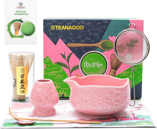 7-PCS Pink Matcha Whisk Set for Traditional Tea Ceremony