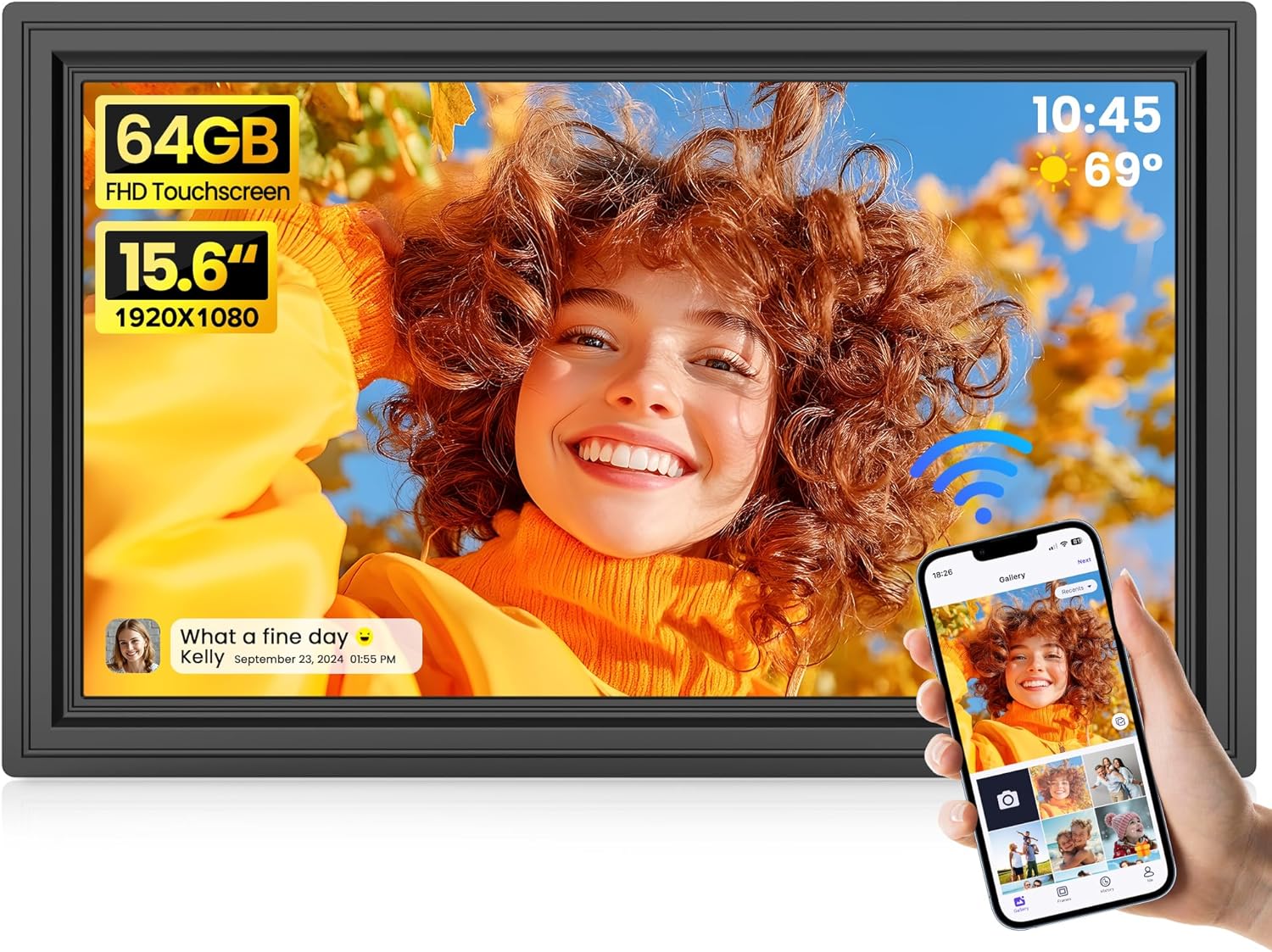 64GB 15.6 Inch Large Digital Picture Frame with WiFi Sharing