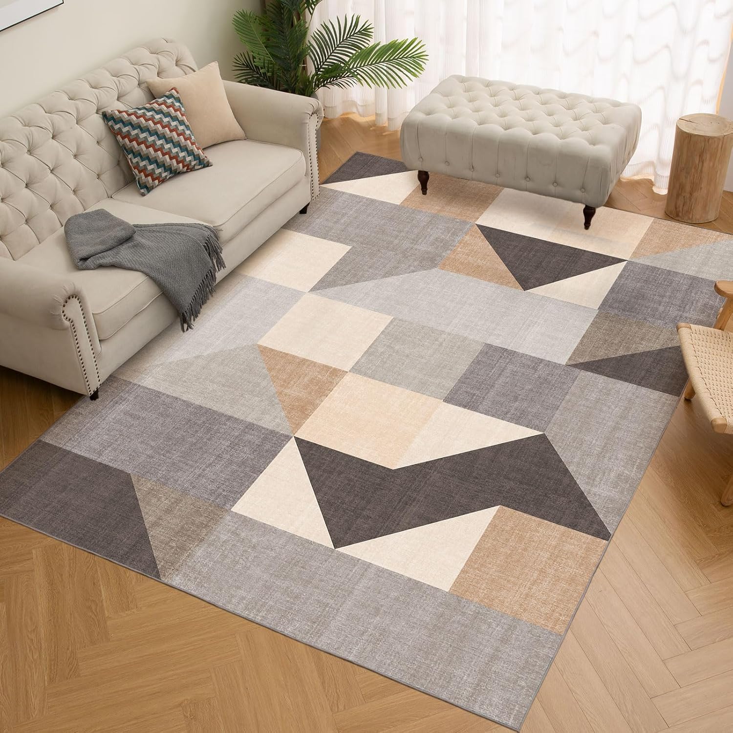 HOMFINE Washable Modern Area Rug - Geometric Style for Home