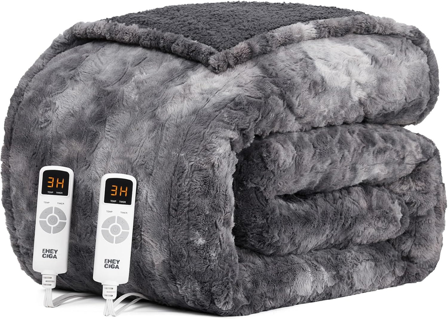 EHEYCIGA Faux Fur Heated Electric Blanket for Cozy Warmth