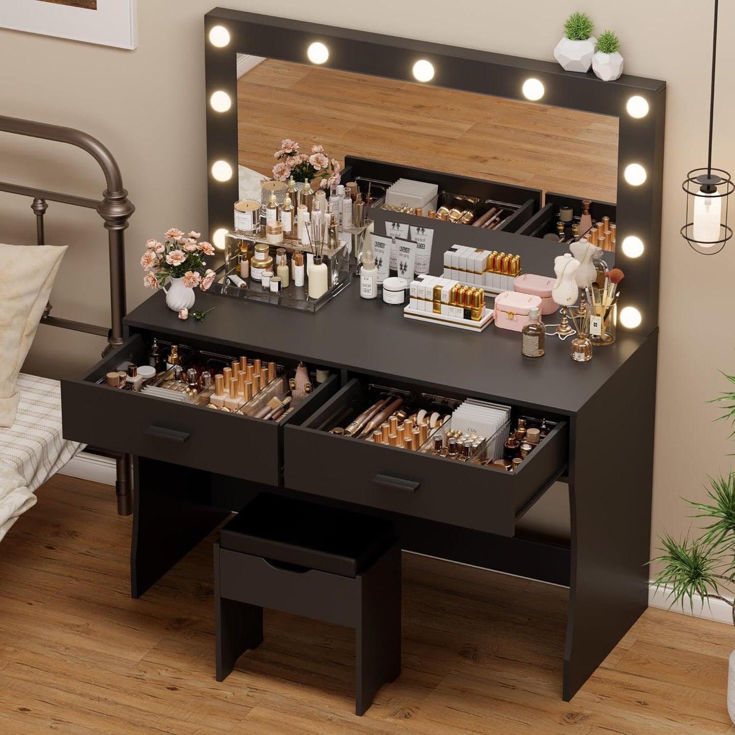 YESHOMY Vanity Desk with Mirror and 11 Lights for Makeup