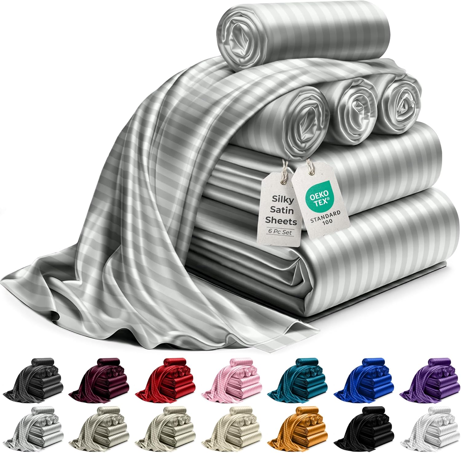 DECOLURE Satin Bed Sheets - Luxury Silky Queen Size Set