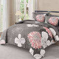 Yiran Grey Pink Comforter King Size 7 Piece Floral Bed in a Bag - Soft