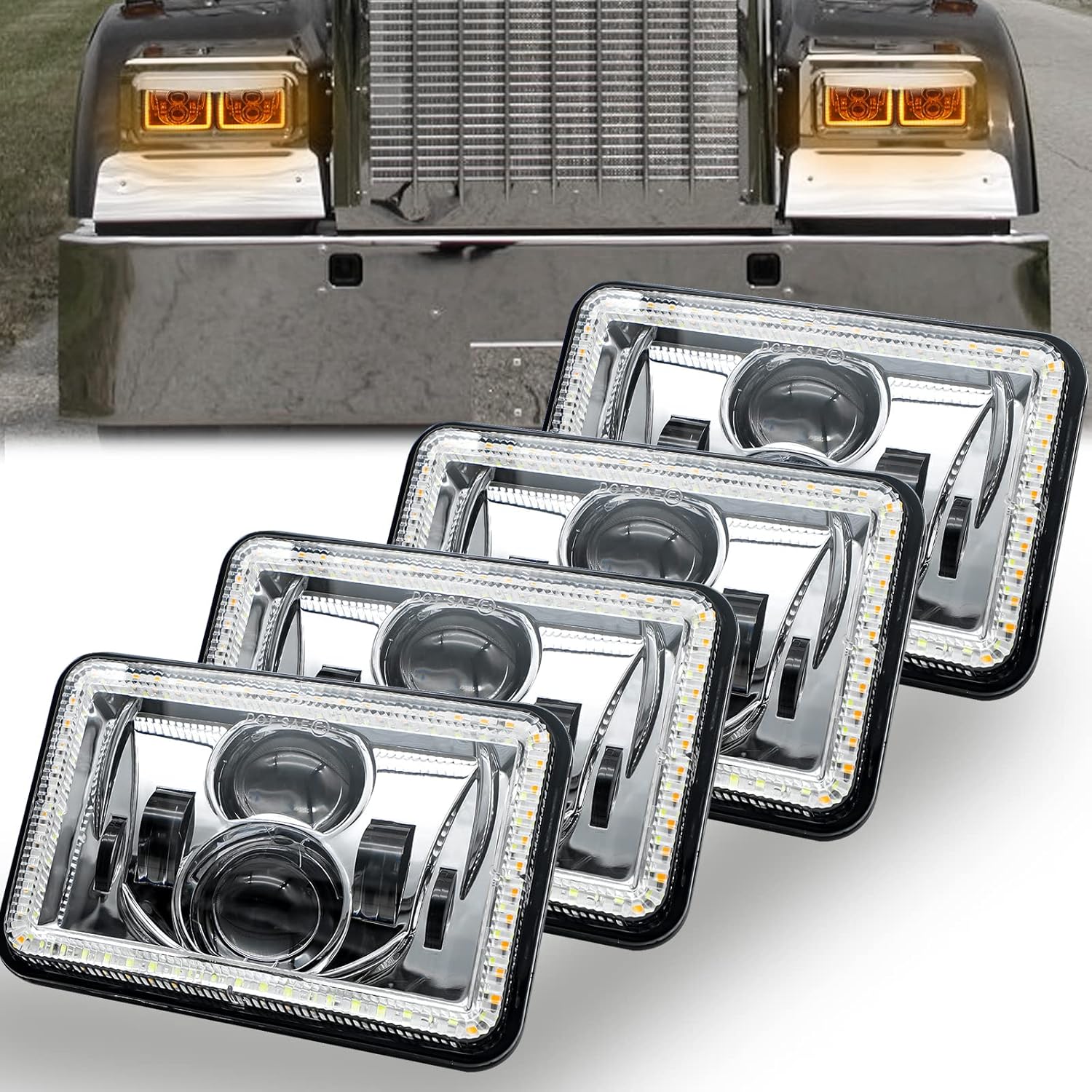 MAYELLO 4x6 Led Headlights with Amber Turn Signal Light Assembly