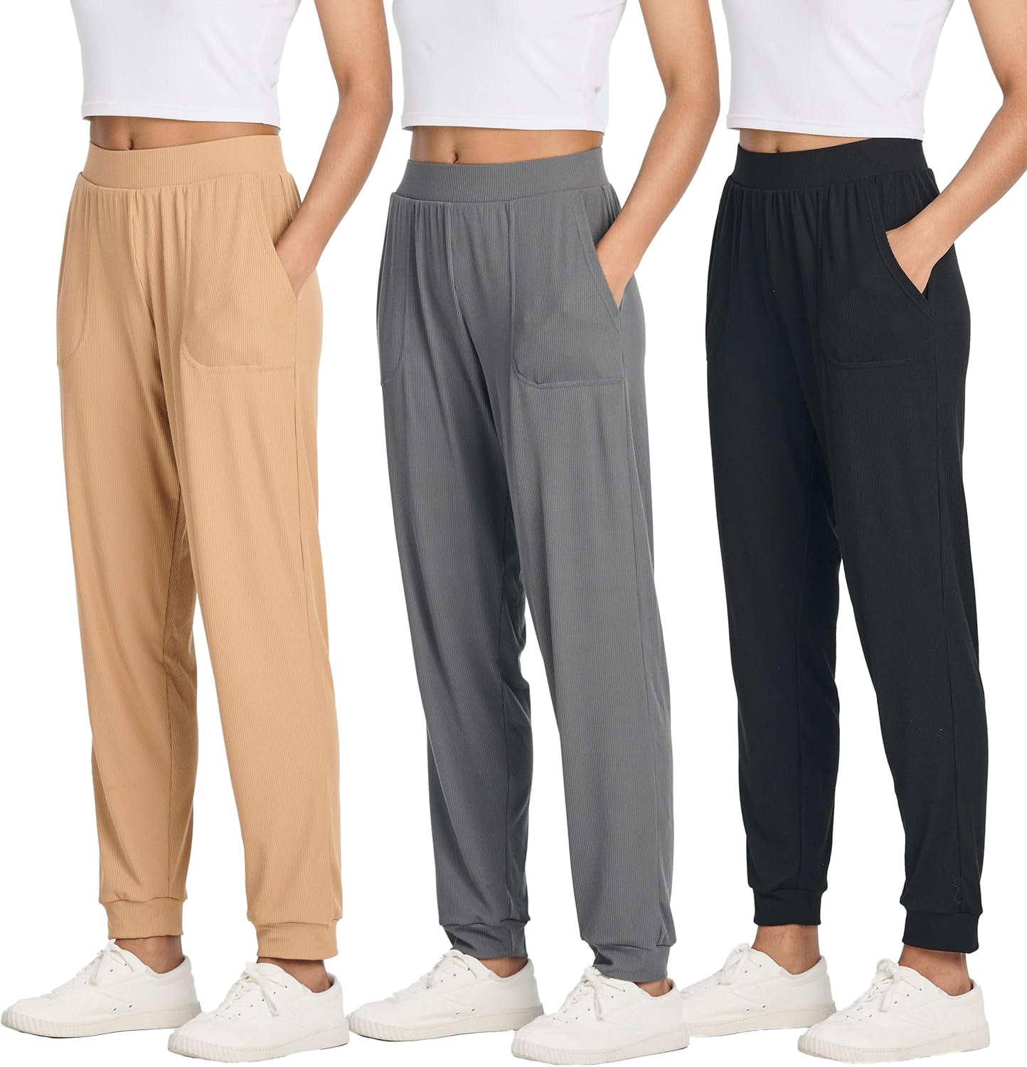 Real Essentials Women's Ribbed Lounge Jogger Cuffed Yoga Pants