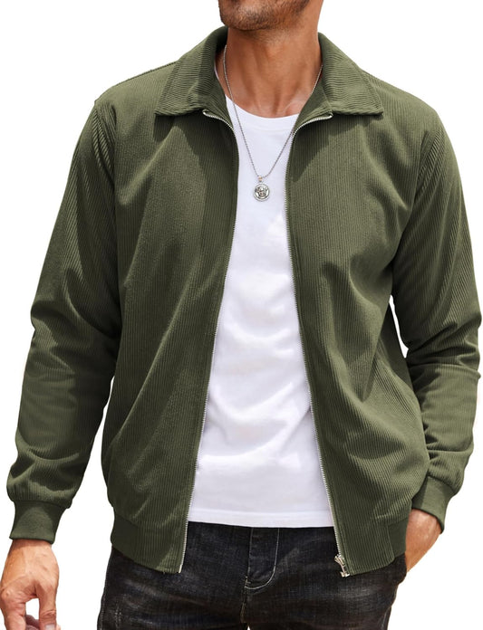 Men's Casual Corduroy Jacket Lightweight Zip Up Vintage Style