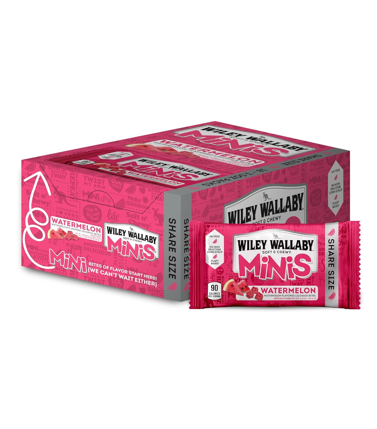 Wiley Wallaby Mini Licorice Bites - Soft & Chewy Watermelon Treats
