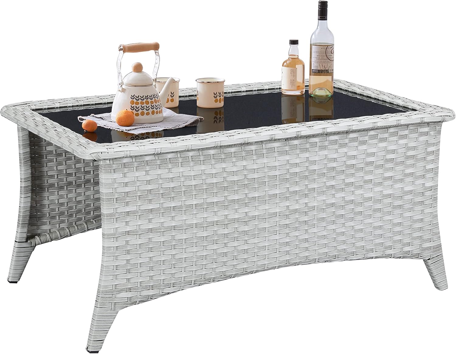 Belord Outdoor Coffee Table Wicker Glass Table for Patio