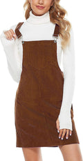 Women's Corduroy Overall Bib Dress Pinafore - Cute Pocketed Mini