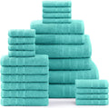 100% Cotton Towels 24 Pc Set Aqua Sky - Quick Dry Luxury