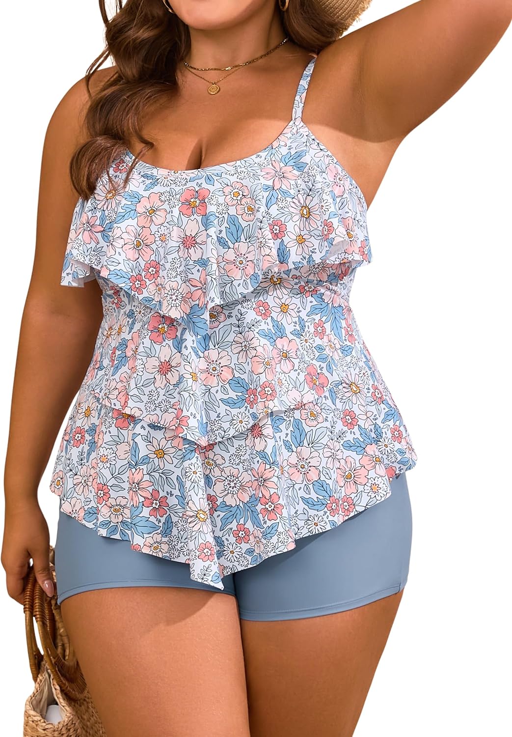 B2prity Plus Size Tankini Swimsuits with Tummy Control Design