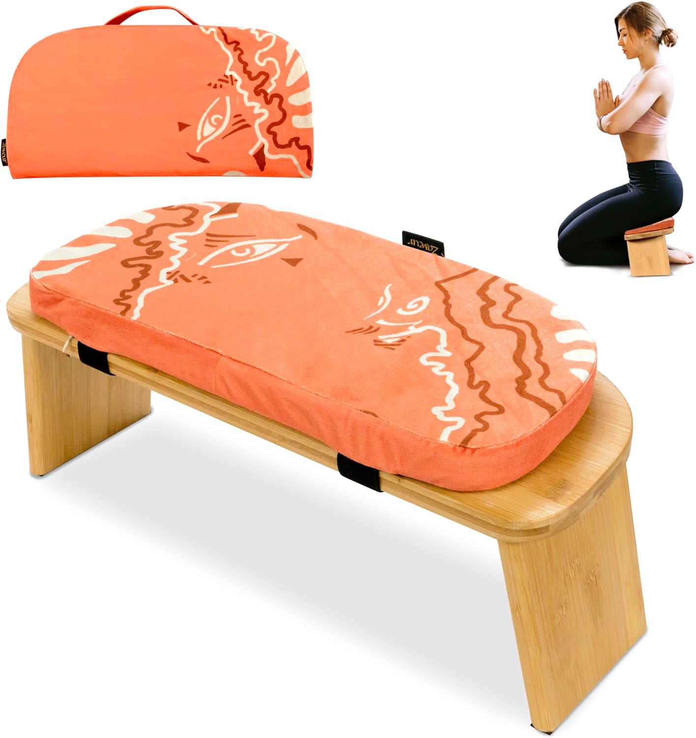 Foldable Bamboo Meditation Bench - Deeper Meditation - Orange