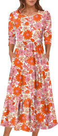 Elegant 3/4 Sleeve Floral Maxi Dress for Women's Stylish Wardrobe