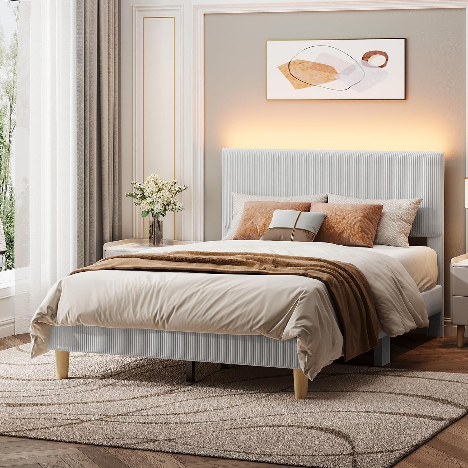 Bestier Full Bed Frame with Adjustable Headboard and LED Lighting