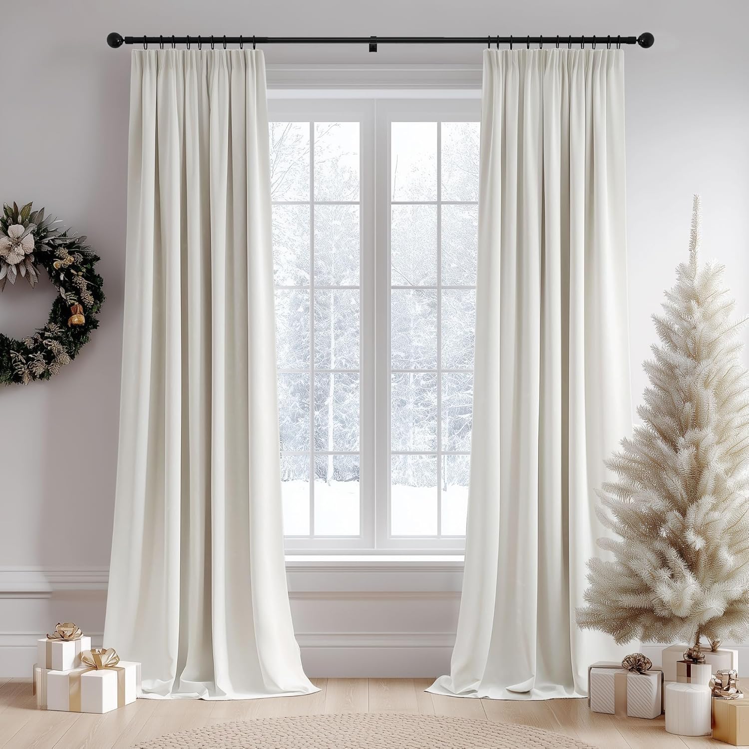 Beauoop Cream Velvet Curtains for Bedroom Living Room 108 in