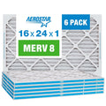 Aerostar 16x24x1 MERV 8 Pleated Furnace Filter - 6 Pack