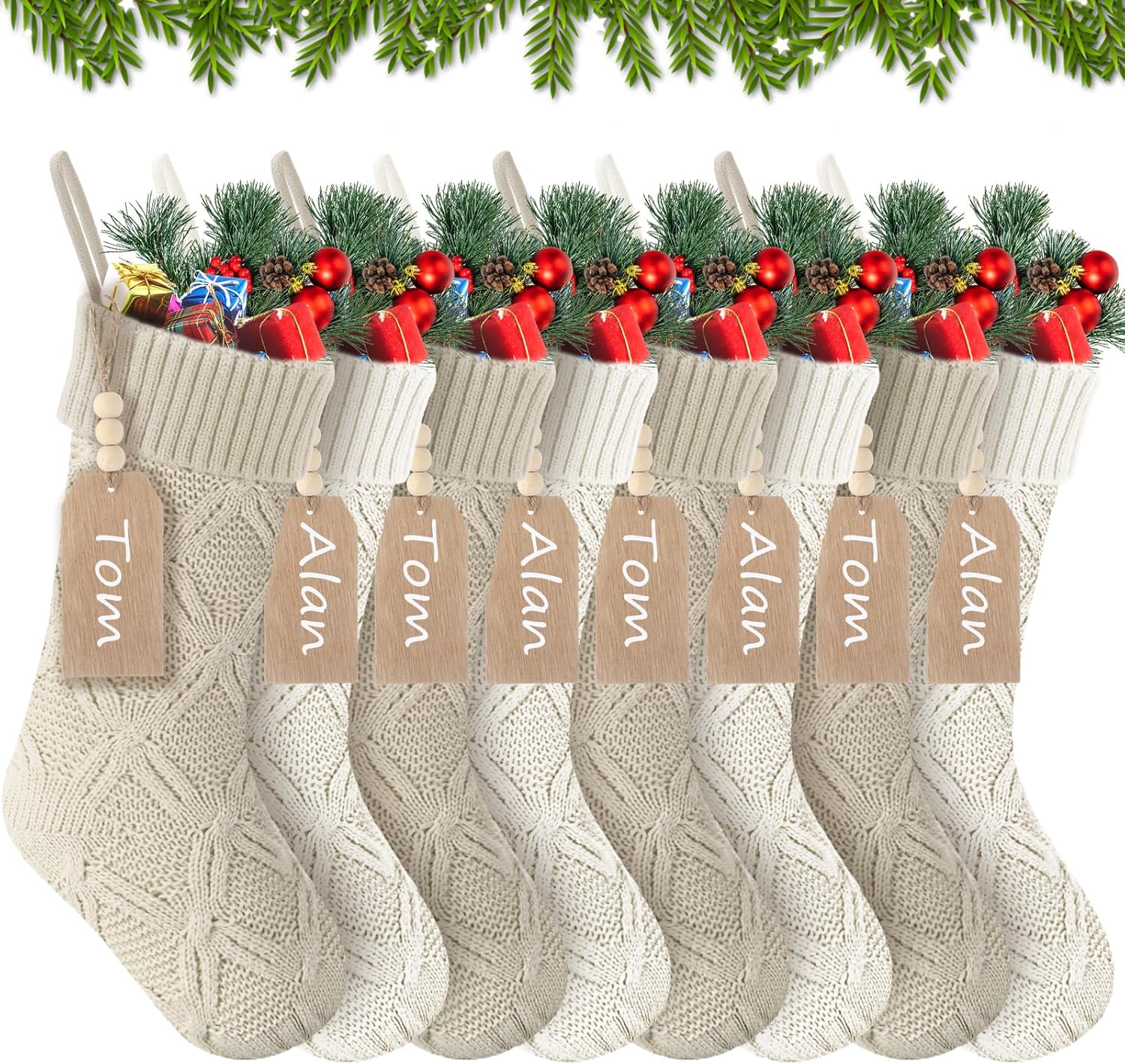 Jenaai 8 Set Christmas Stockings for Rustic Holiday Decor