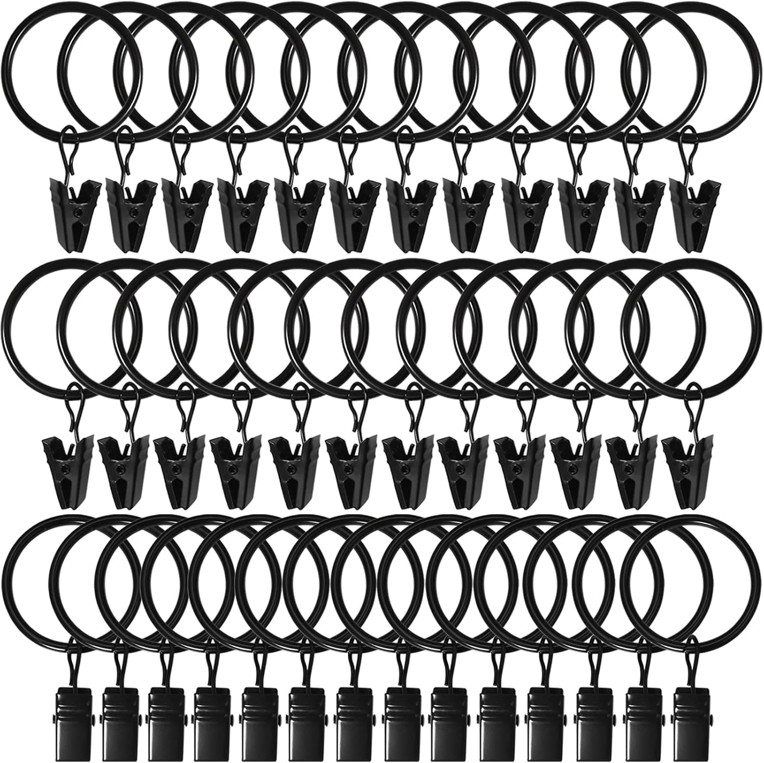 Black Curtain Rings with Clips - Easy Drapery Hanging