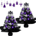 18 in Mini Black Christmas Tree Set with Lights - 2 Pack