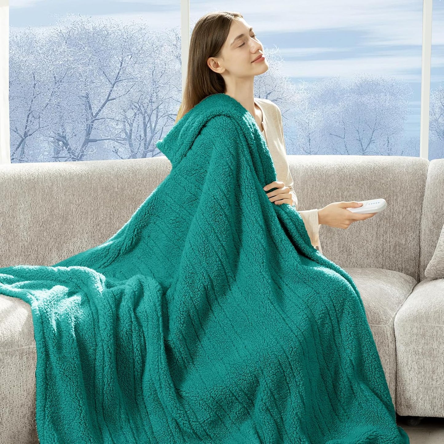 Heated Blanket Throw 50inX60in - Soft Double Sided Sherpa