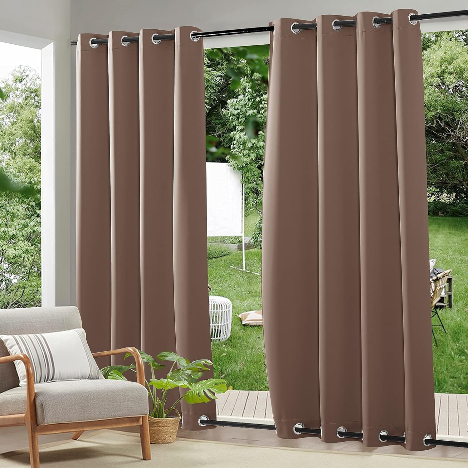 RYB HOME Outdoor Weighted Blackout Curtains for Summer Heat