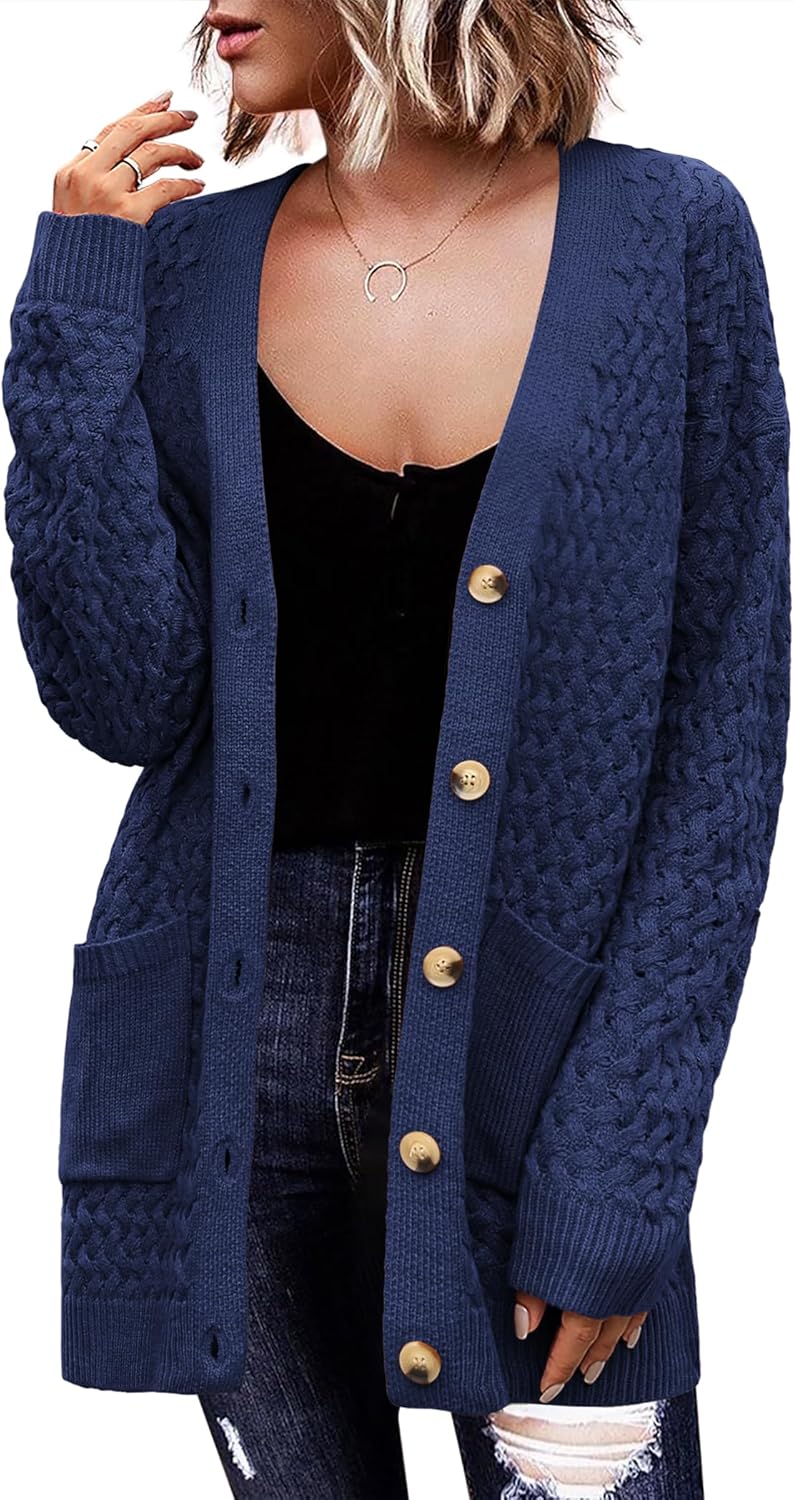 Zeagoo Womens Long Sleeve Chunky Cable Knit Cardigans with Pockets