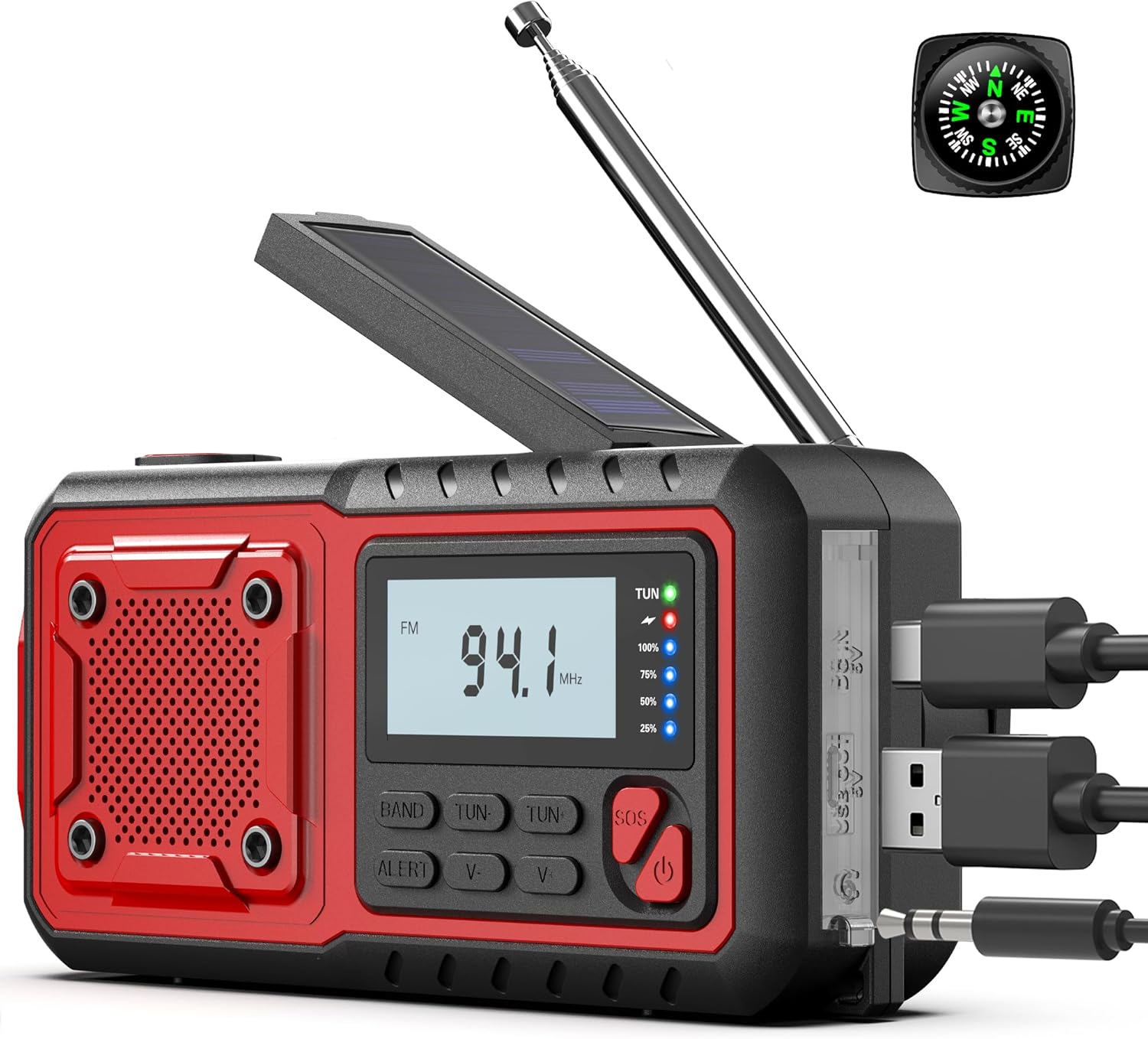 Crank Emergency Radio with 5000mAh Battery for Weather Alerts