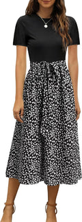 Women Ribbed Midi Dress Short Sleeve - Modest Summer Workwear