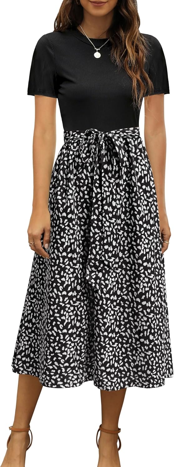 Zattcas Women Summer Dress Short Sleeve Modest Midi Outfit