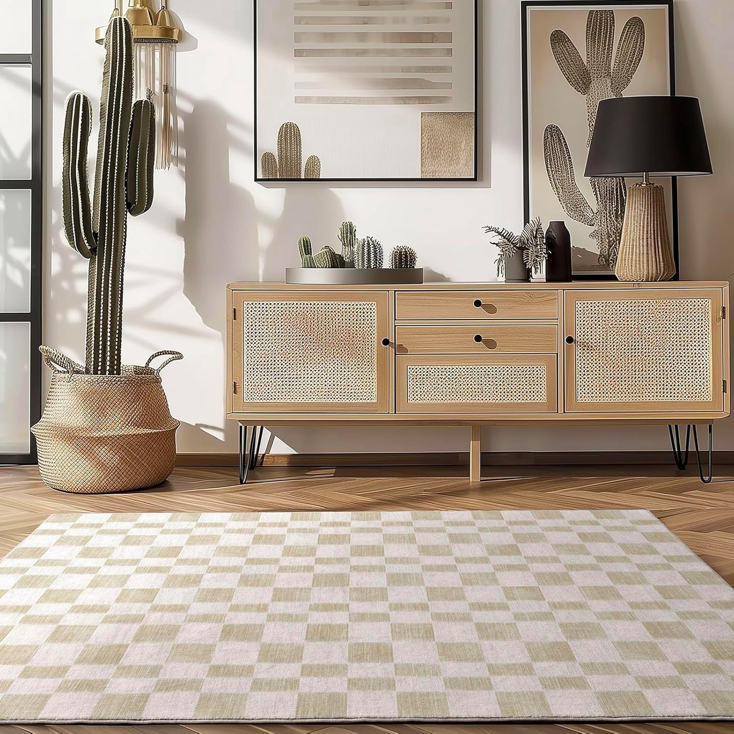 Checkered Plaid Area Rug 4x6 - Soft Faux Wool for Home Decor