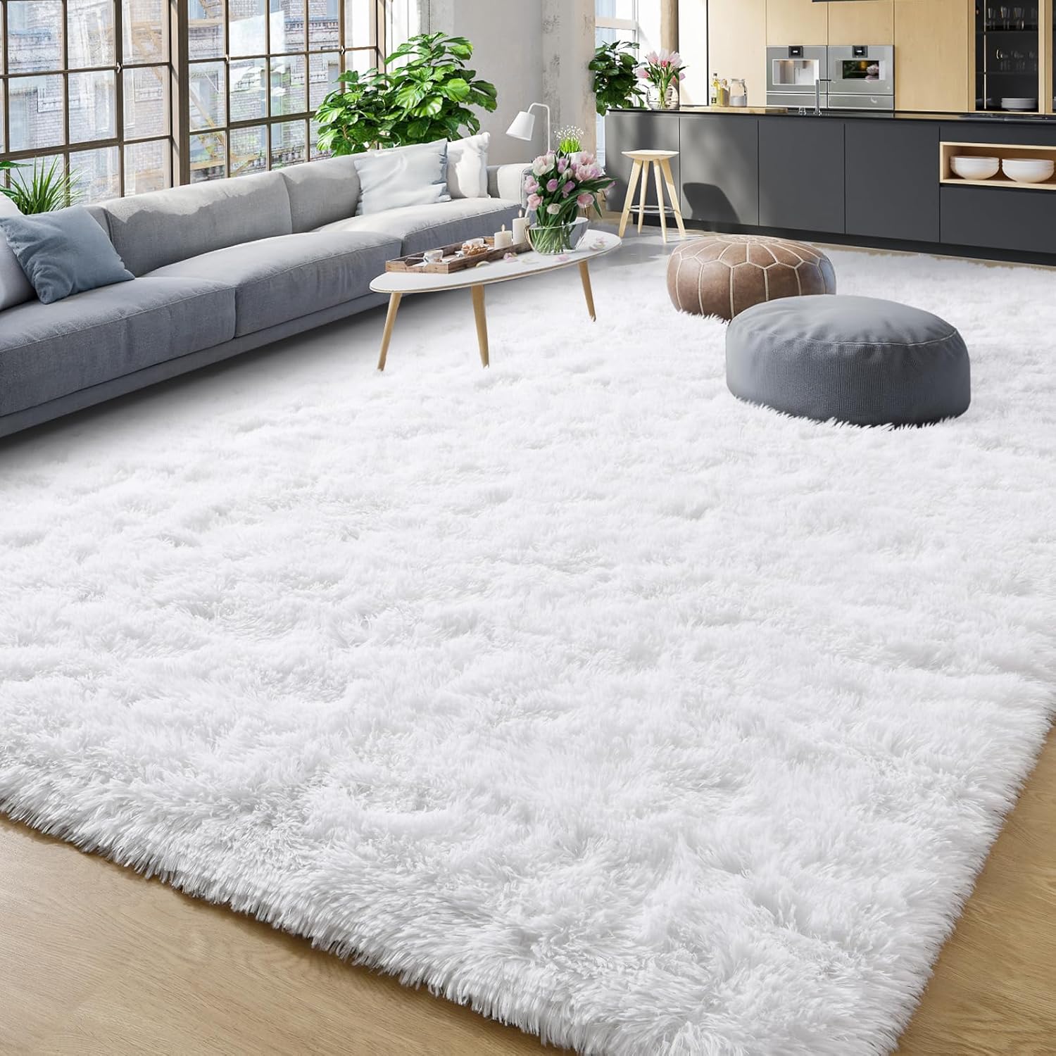 YJ.GWL 6x9 Machine Washable Large White Area Rug for Home Decor