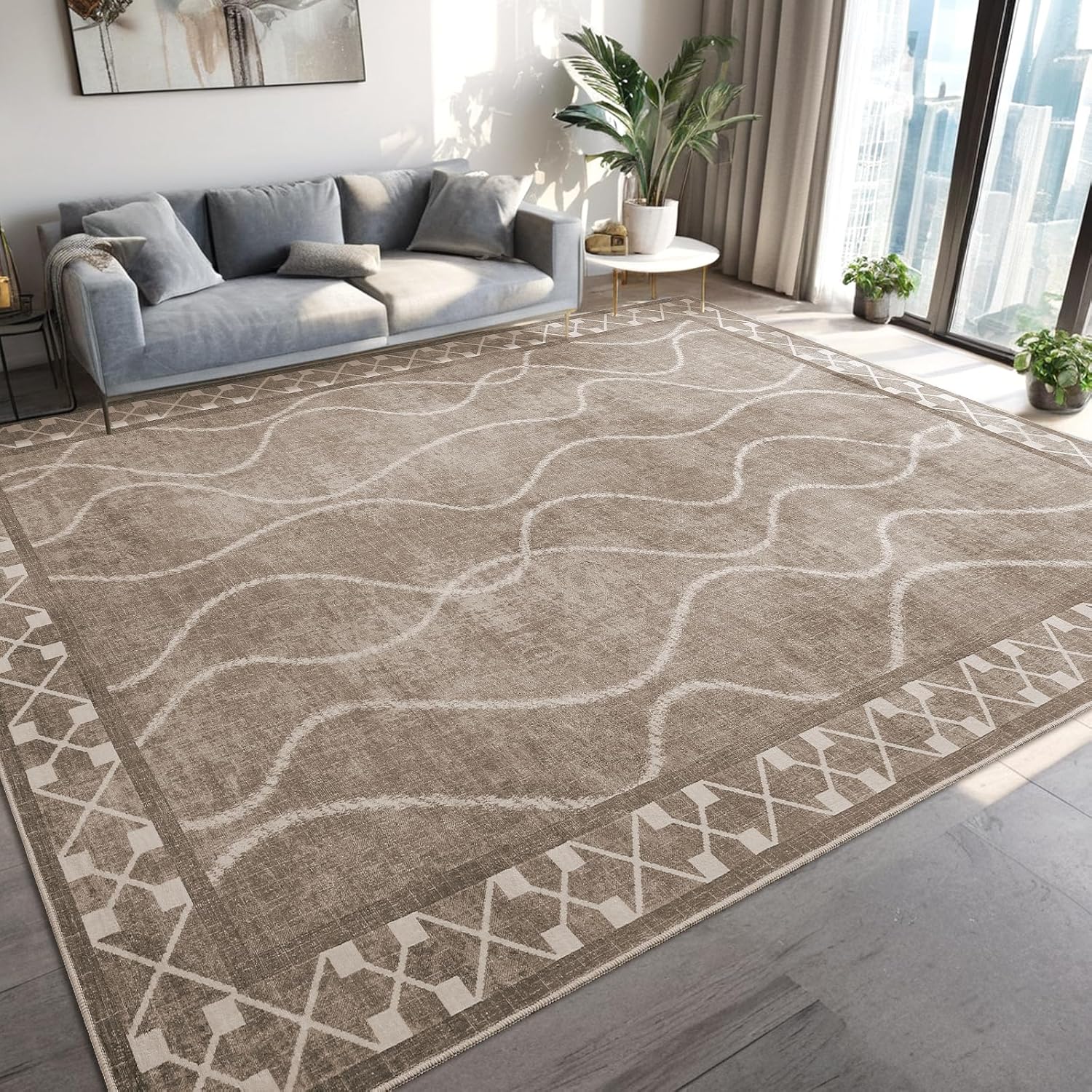 6x9 Washable Area Rug with Non-Slip Backing for Living Room