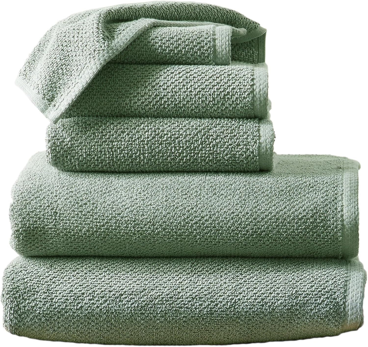 Green Bath Towel Set 100% Cotton 6-Piece Soft & Absorbent