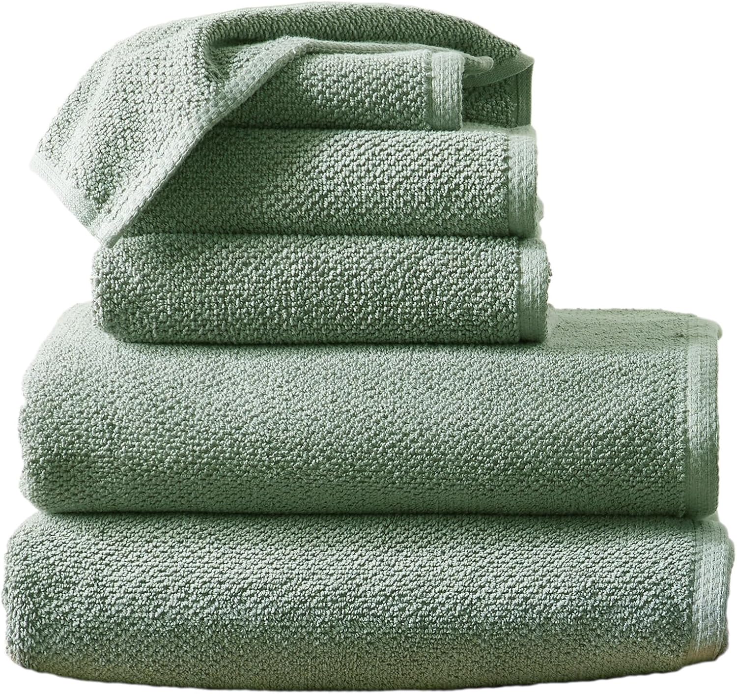 Green Bath Towel Set 100% Cotton 6-Piece Soft & Absorbent