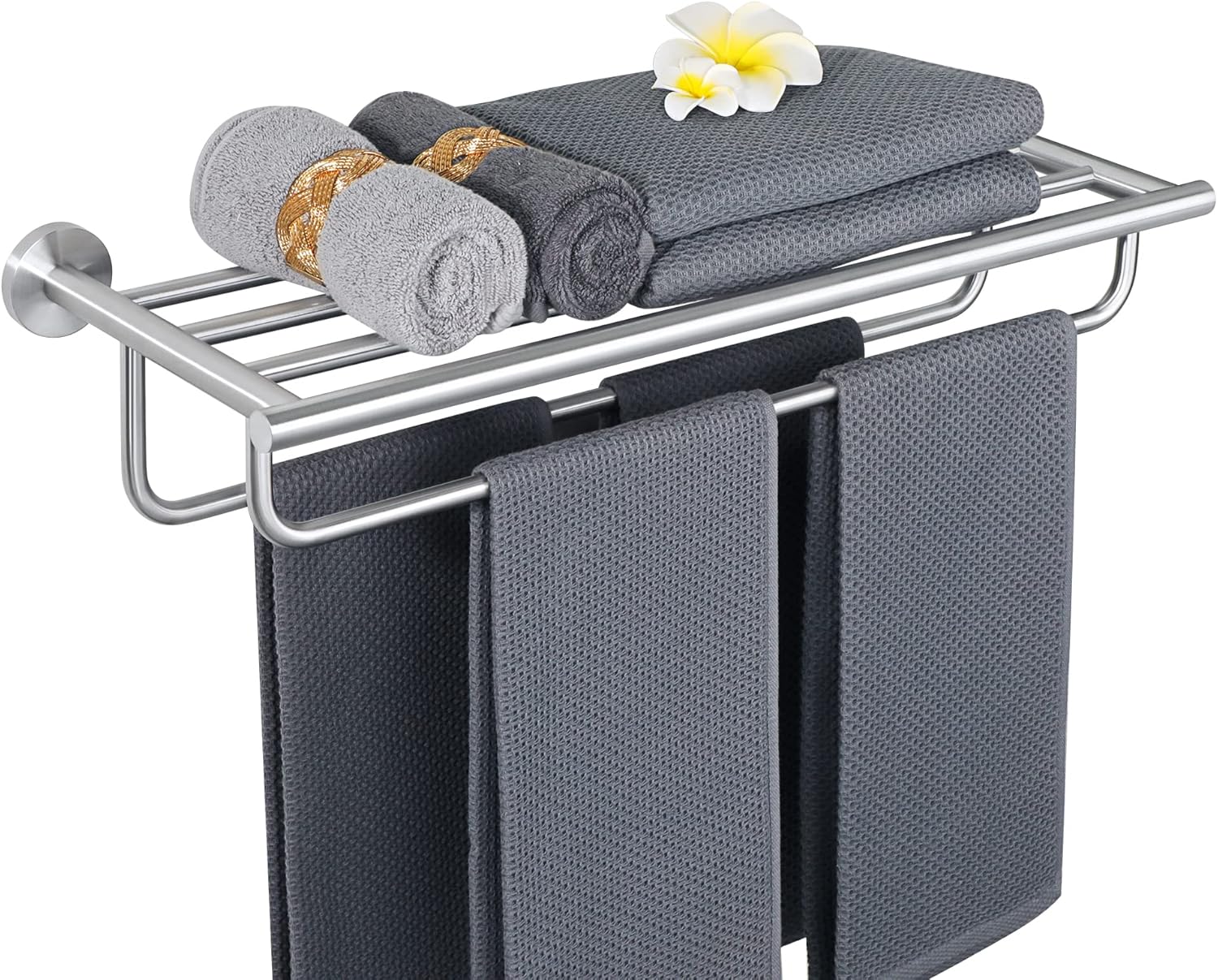 Alise 24 inch Towel Shelf with Double Bars for Bathroom Storage