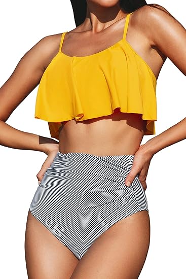 CUPSHE Women's High Waisted Falbala Bikini Set for Summer Fun