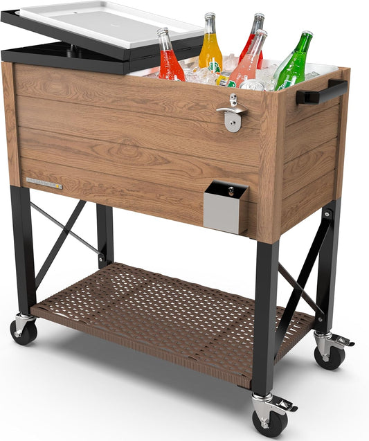 Permasteel 80 Quart Party Cooler with Wheels for Outdoor Fun