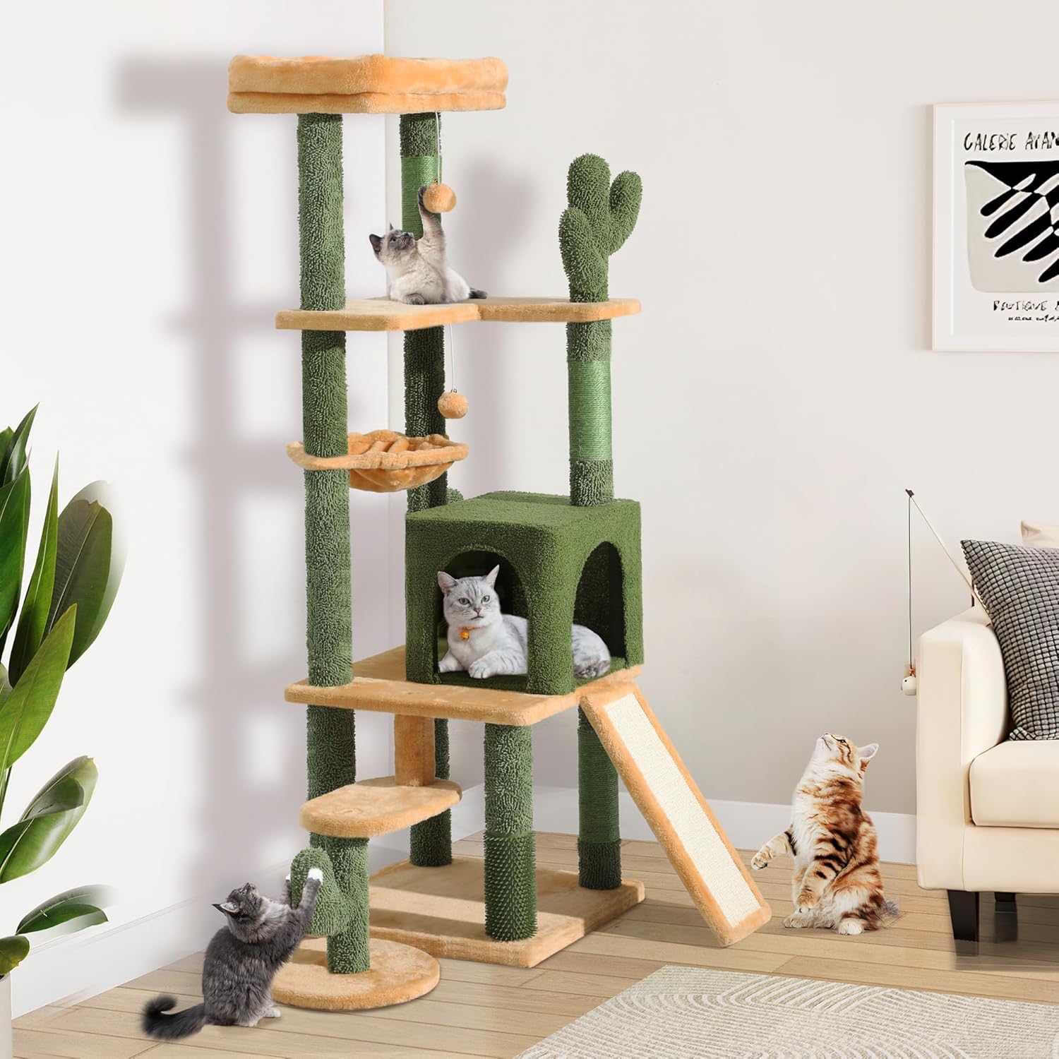 YITAHOME Tall Cactus Cat Tree Tower for Indoor Cats, 60in